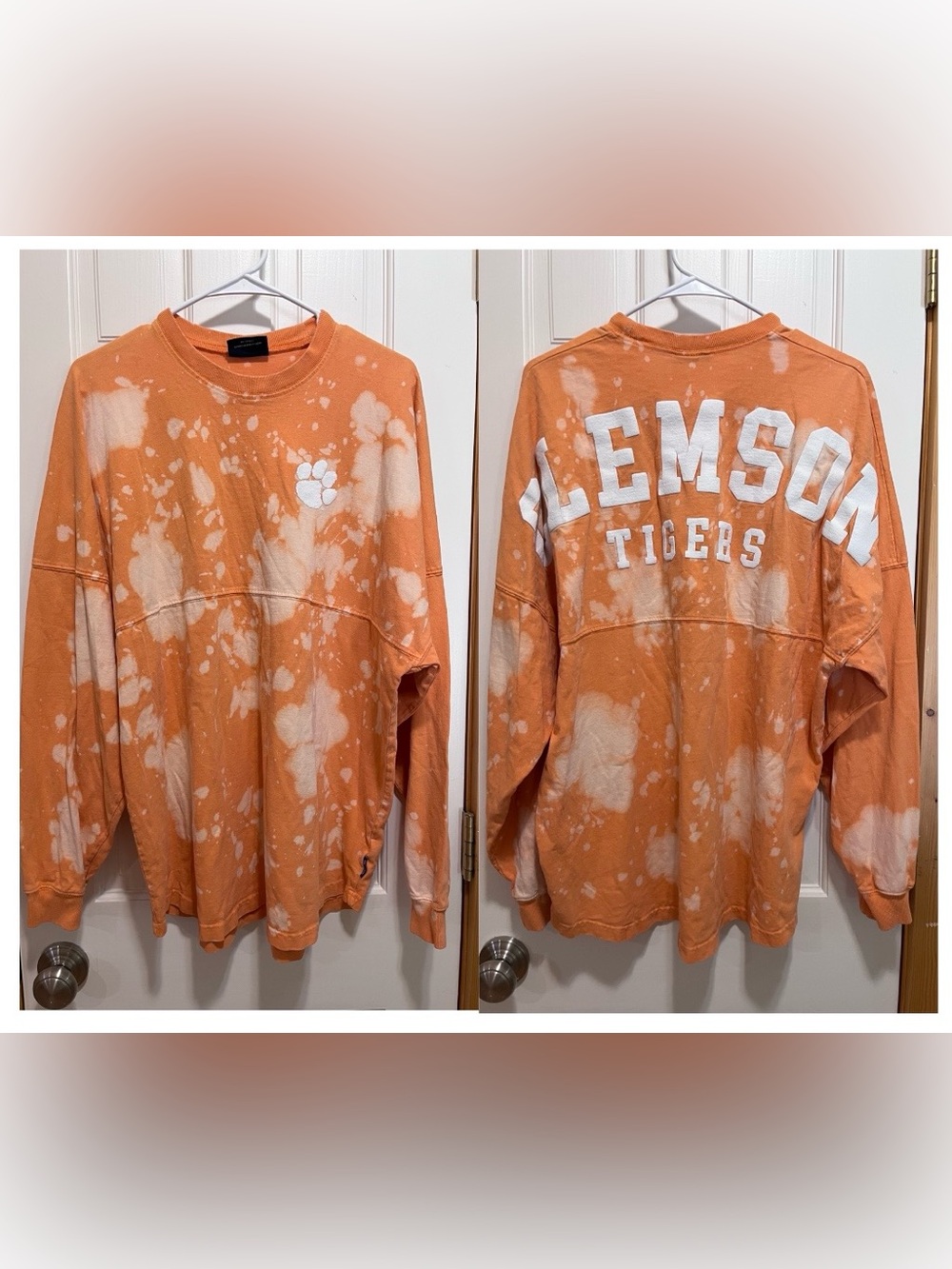 SPIRIT JERSEY Clemson Bleach Tie-Dye Orange and White Jersey US L